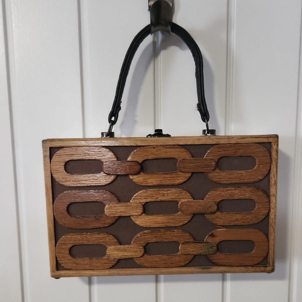 Vintage Gaymode Cigar Box Women's Box Handbag With Brown Leather Handle